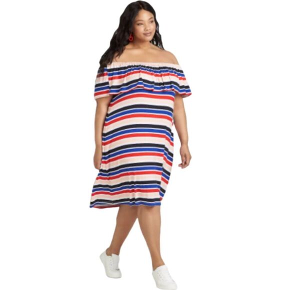 Lane Bryant Dresses & Skirts - Lane Bryant off the shoulder striped dress